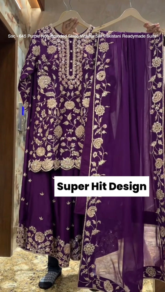 Ssc - 645 Purple Non-Branded Stssc Vichitra Silk Pakistani Readymade Suits