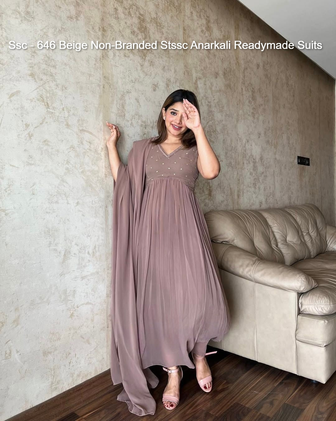 Ssc - 646 Beige Non-Branded Stssc Anarkali Readymade Suits