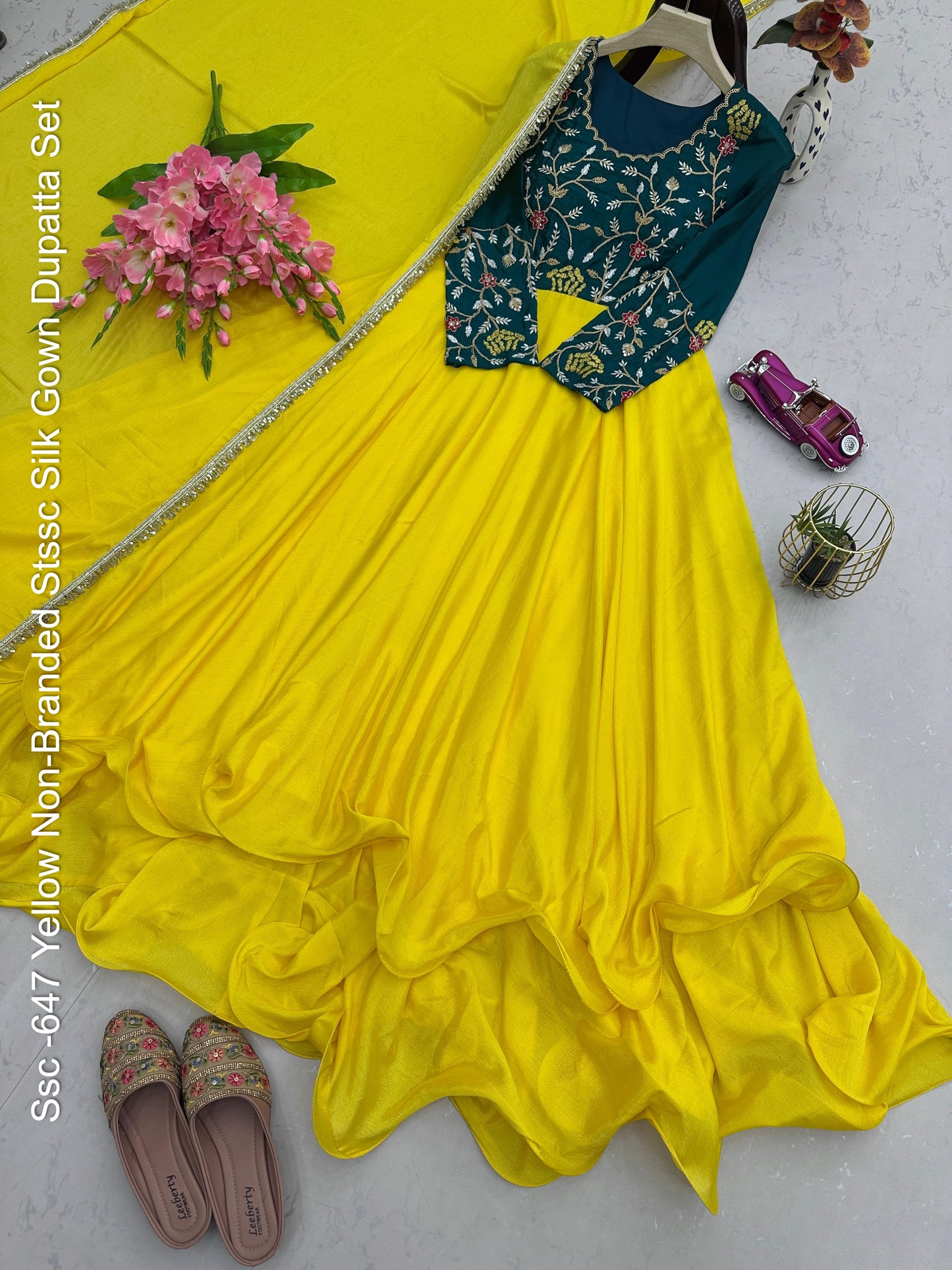 Ssc -647 Yellow Non-Branded Stssc Silk Gown Dupatta Set