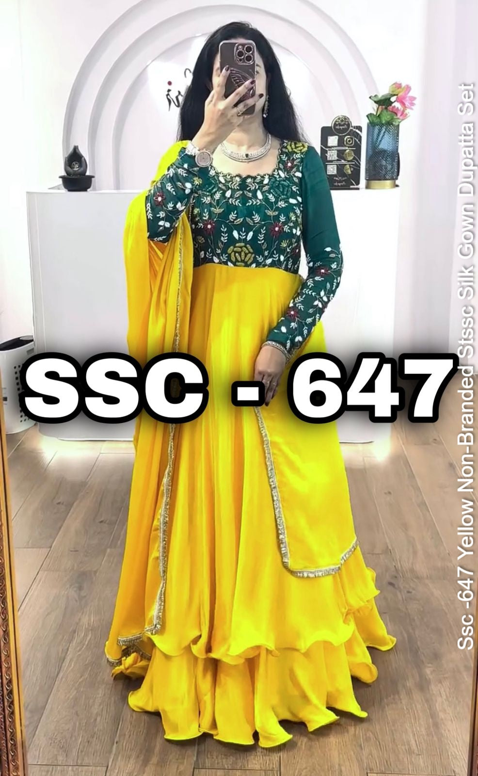 Ssc -647 Yellow Non-Branded Stssc Silk Gown Dupatta Set