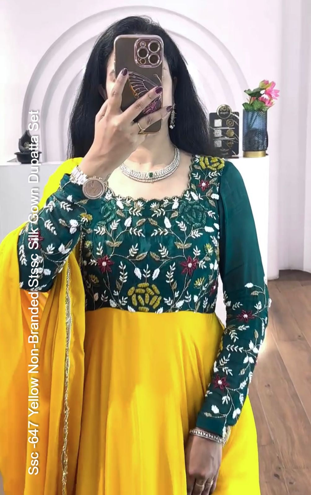 Ssc -647 Yellow Non-Branded Stssc Silk Gown Dupatta Set