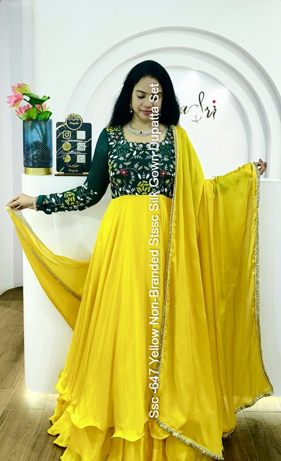 Ssc -647 Yellow Non-Branded Stssc Silk Gown Dupatta Set
