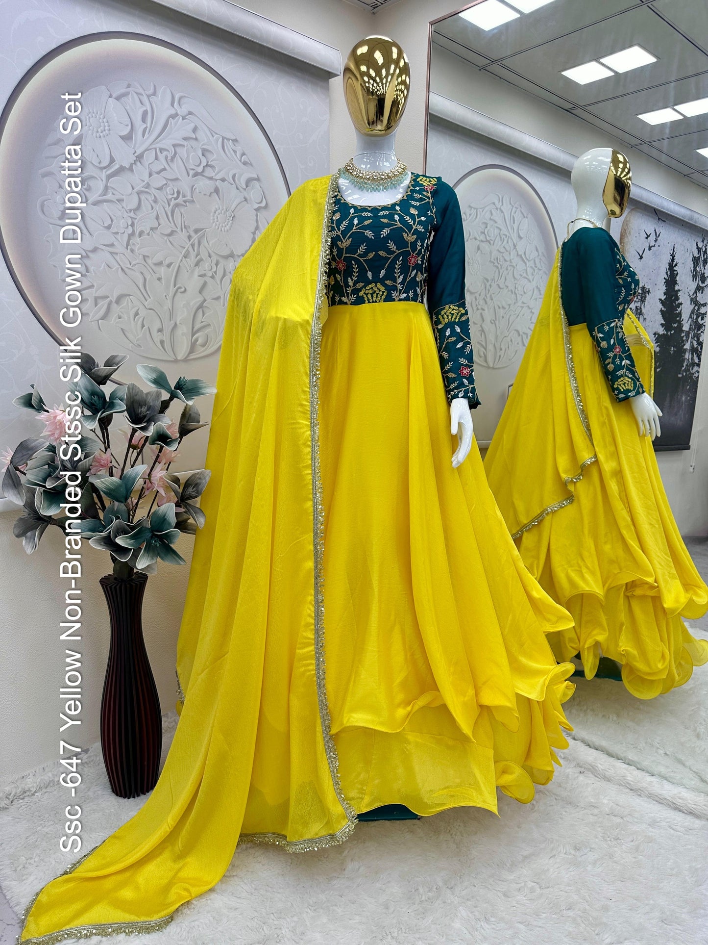 Ssc -647 Yellow Non-Branded Stssc Silk Gown Dupatta Set