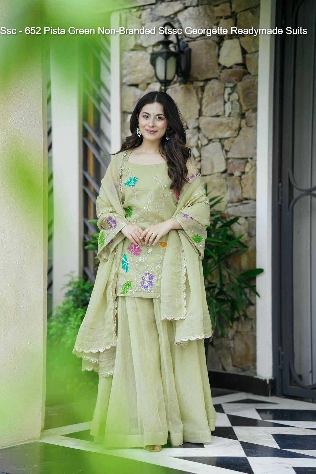 Ssc - 652 Pista Green Non-Branded Stssc Georgette Readymade Suits