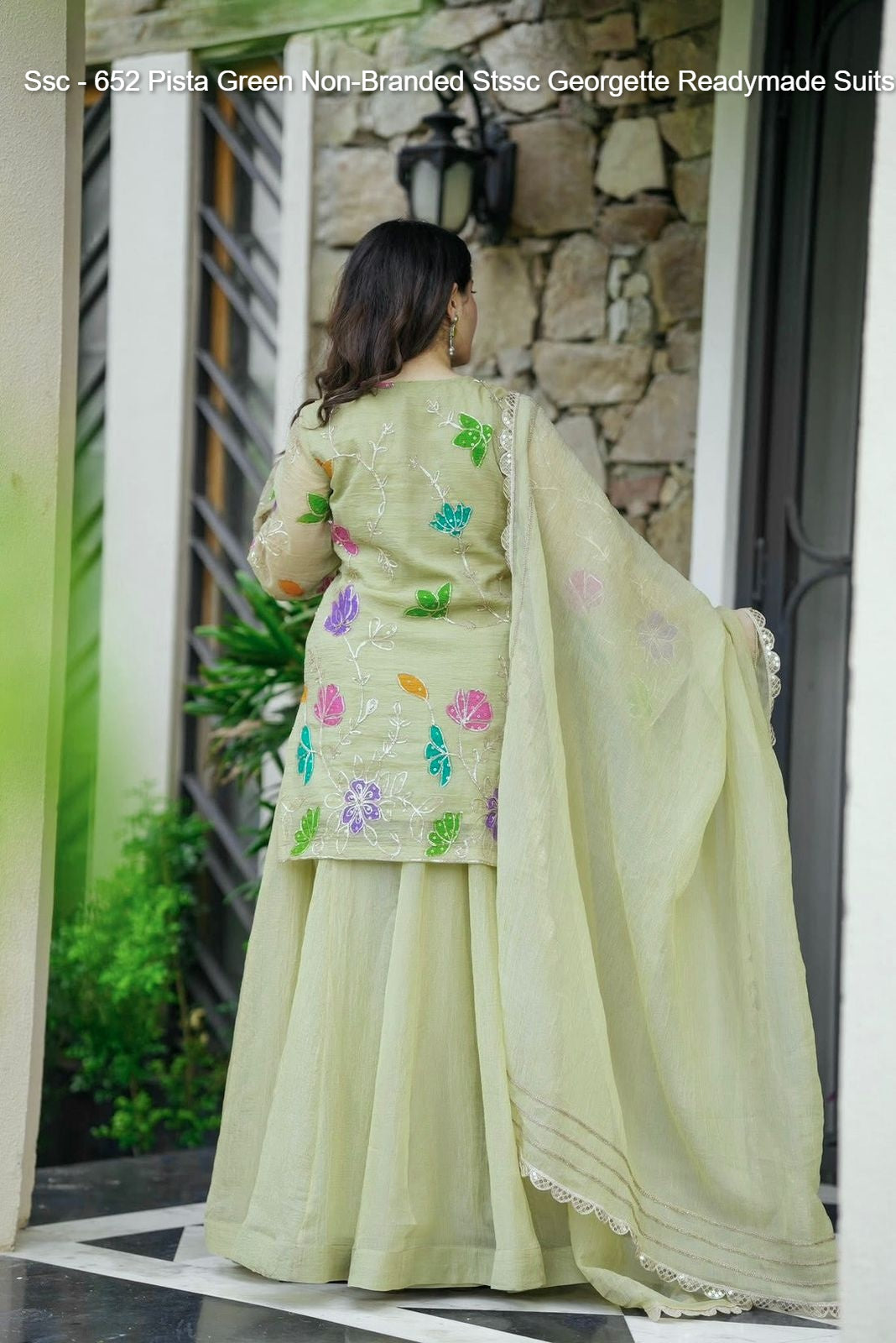Ssc - 652 Pista Green Non-Branded Stssc Georgette Readymade Suits