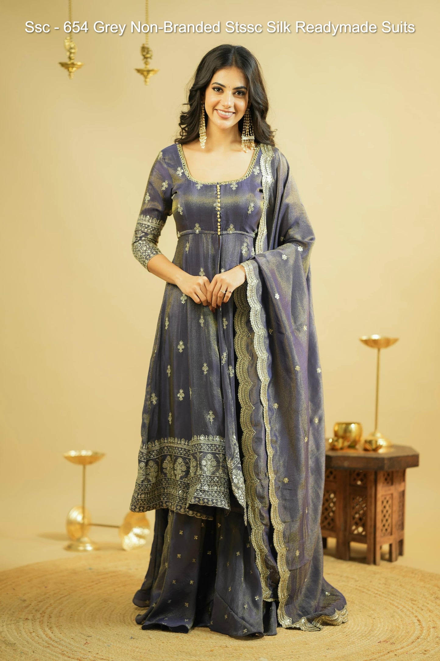 Ssc - 654 Grey Non-Branded Stssc Silk Readymade Suits