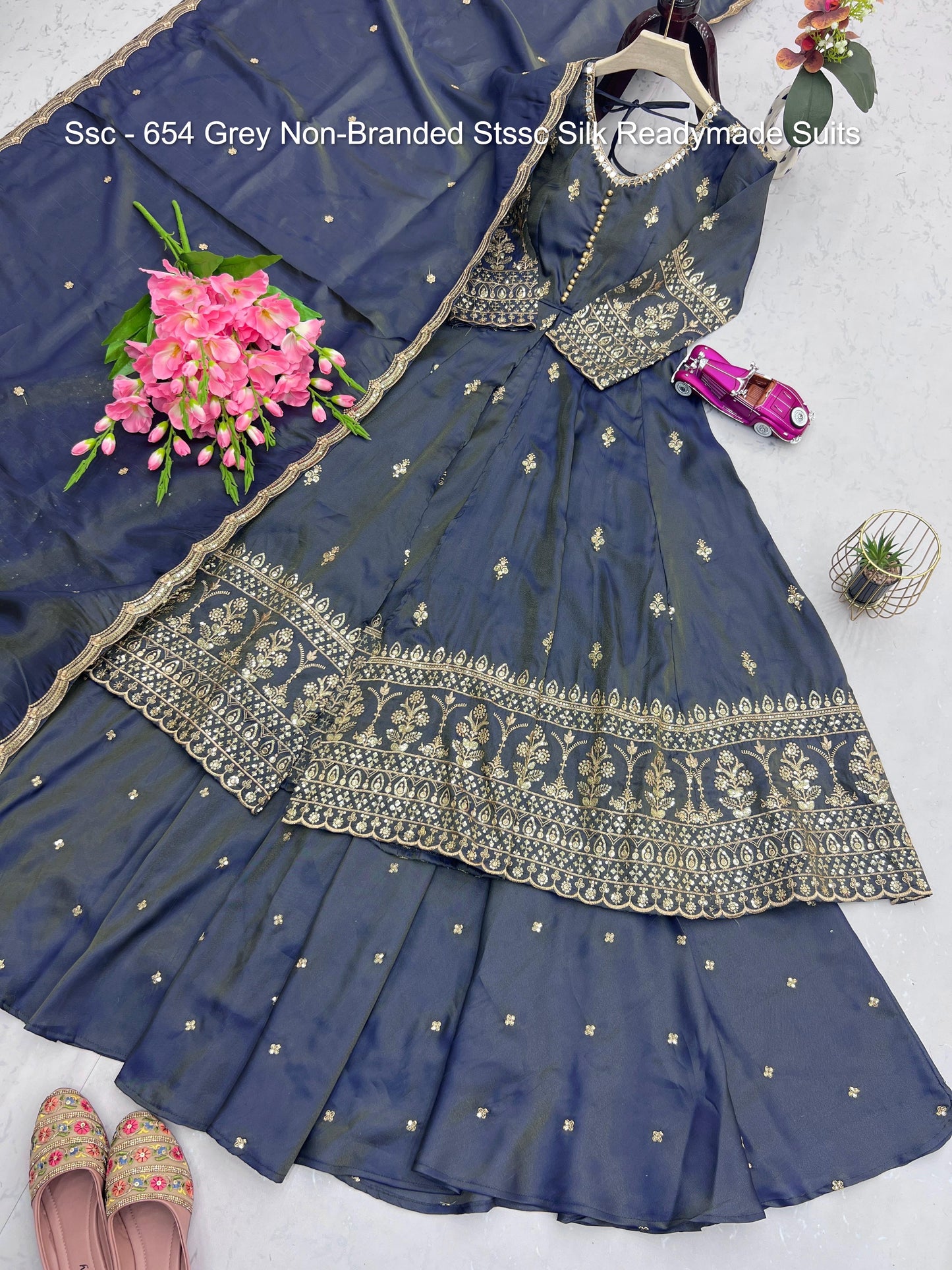 Ssc - 654 Grey Non-Branded Stssc Silk Readymade Suits