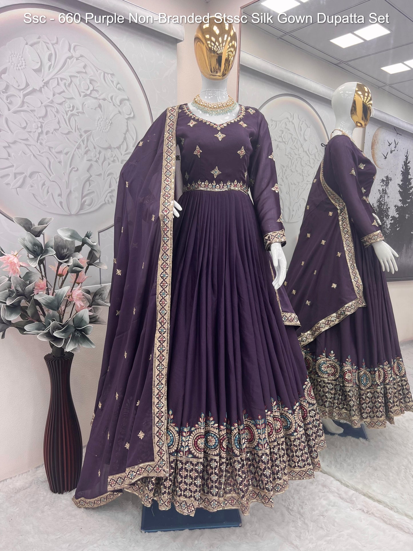 Ssc - 660 Purple Non-Branded Stssc Silk Gown Dupatta Set