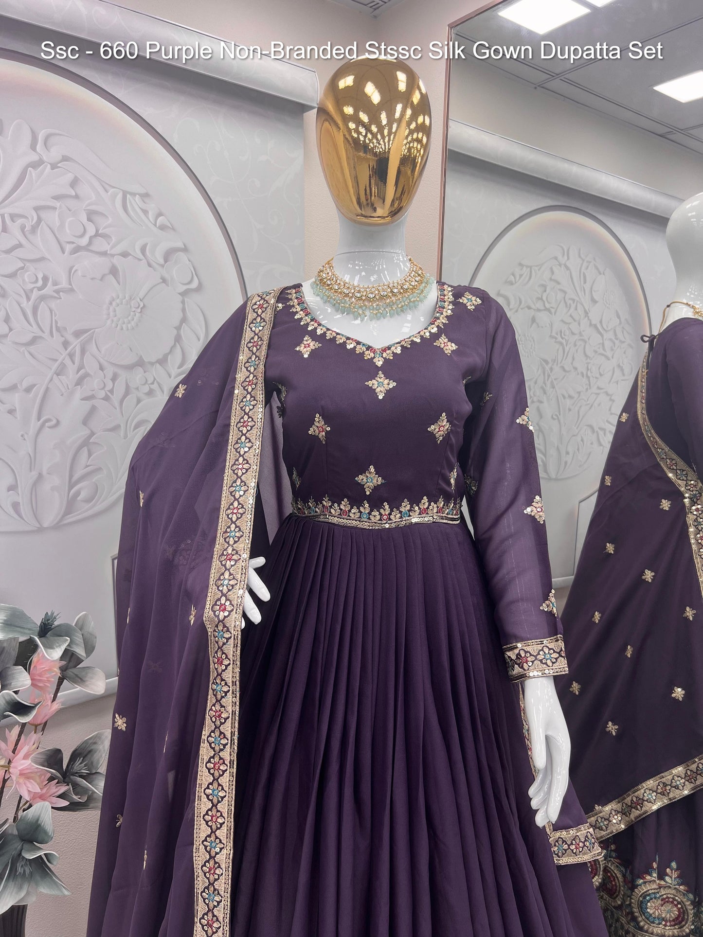 Ssc - 660 Purple Non-Branded Stssc Silk Gown Dupatta Set