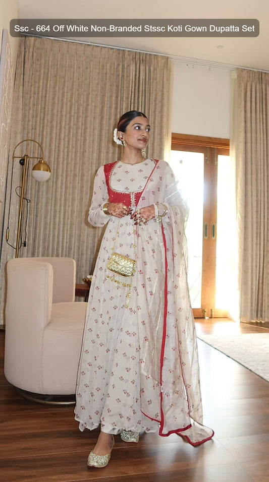 Ssc - 664 Off White Non-Branded Stssc Koti Gown Dupatta Set
