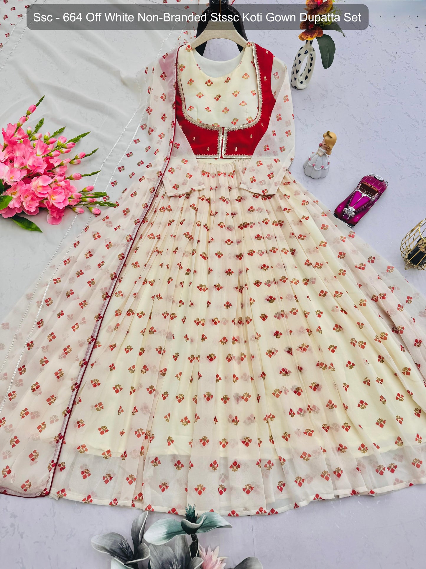 Ssc - 664 Off White Non-Branded Stssc Koti Gown Dupatta Set