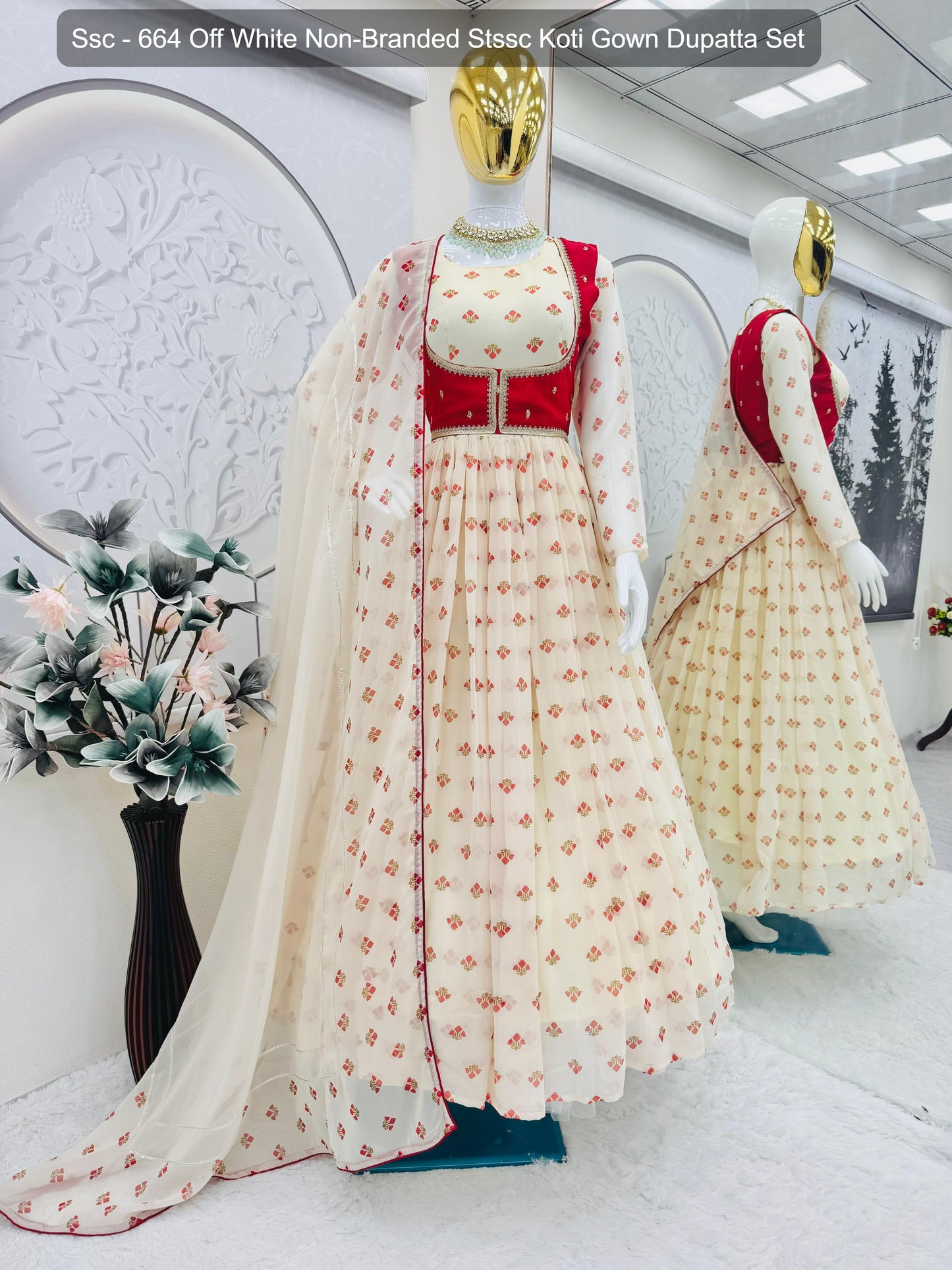 Ssc - 664 Off White Non-Branded Stssc Koti Gown Dupatta Set