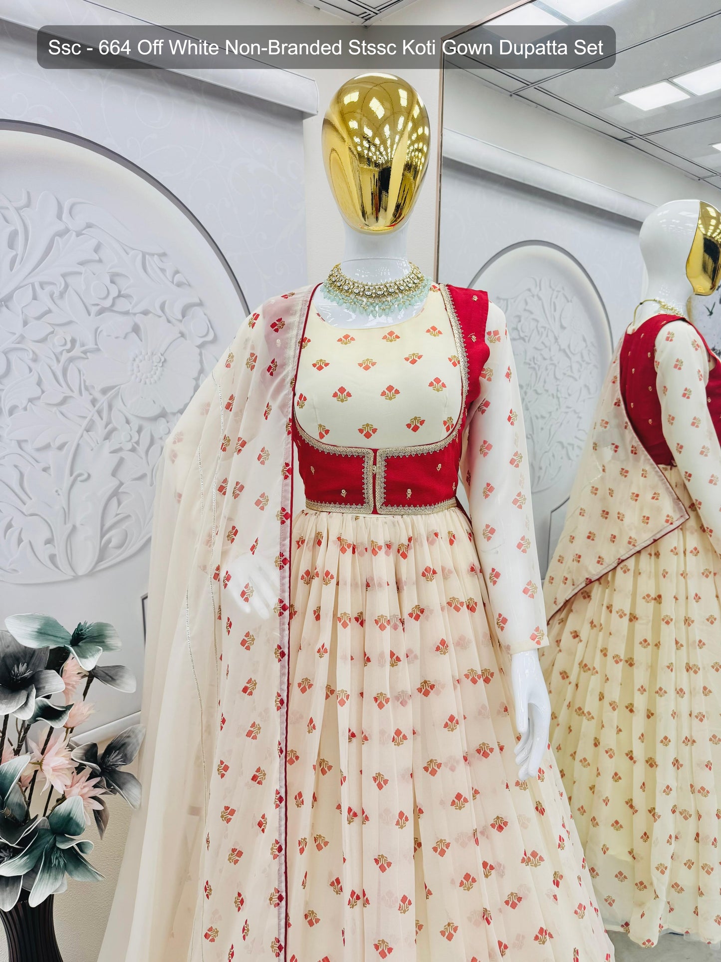 Ssc - 664 Off White Non-Branded Stssc Koti Gown Dupatta Set