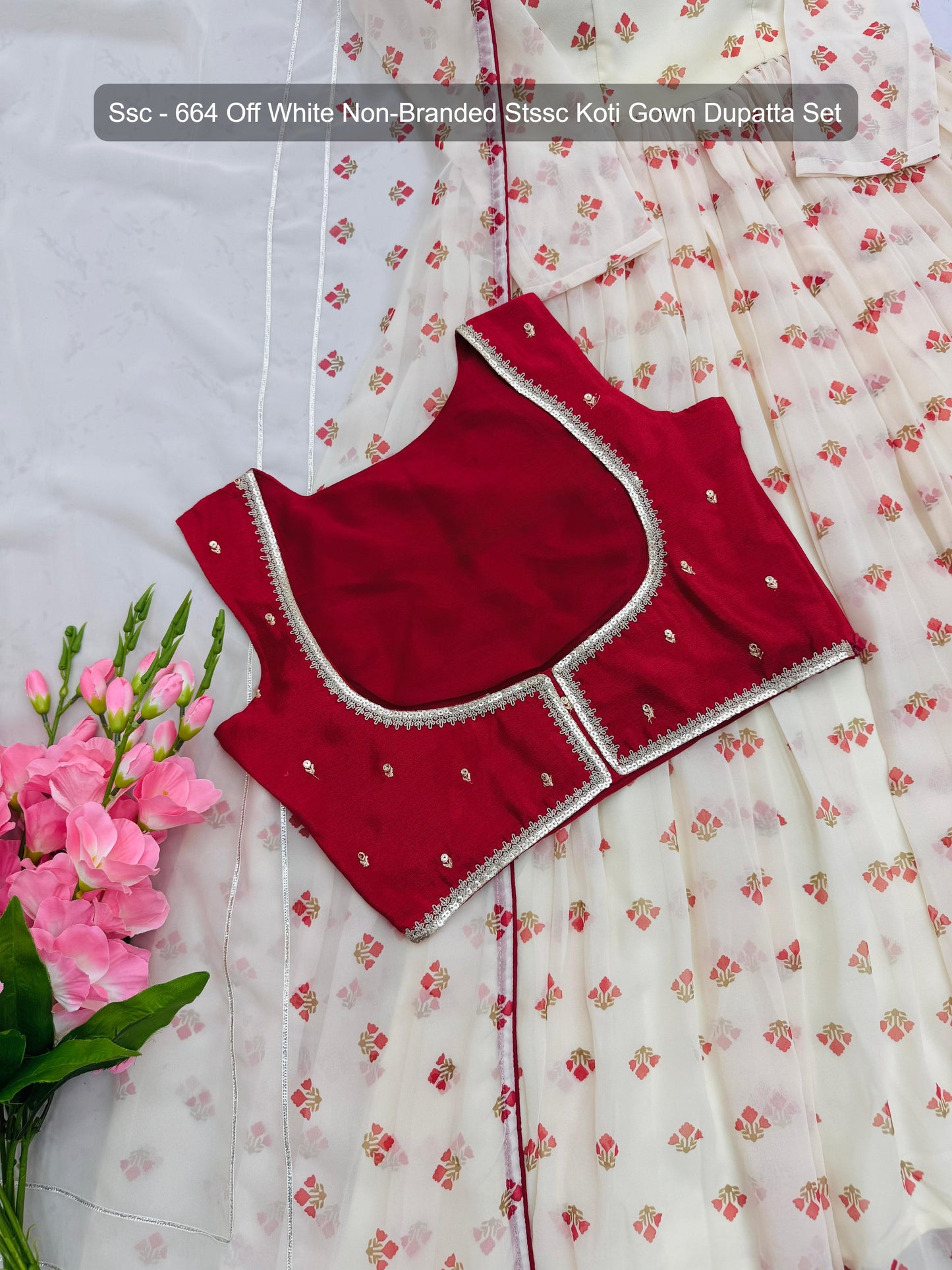 Ssc - 664 Off White Non-Branded Stssc Koti Gown Dupatta Set