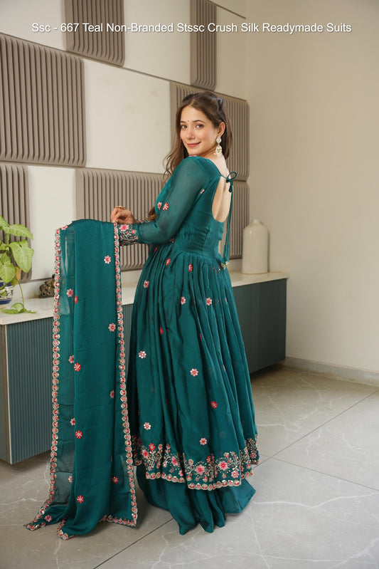 Ssc - 667 Teal Non-Branded Stssc Crush Silk Readymade Suits