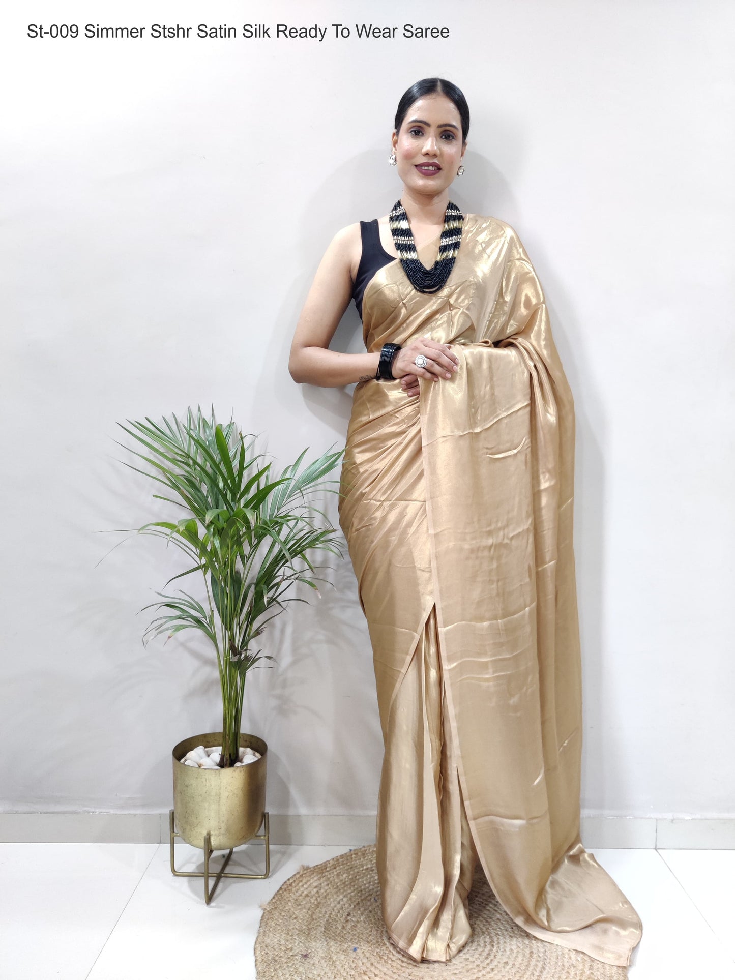 St-009 Simmer Stshr Satin Silk Ready To Wear Saree