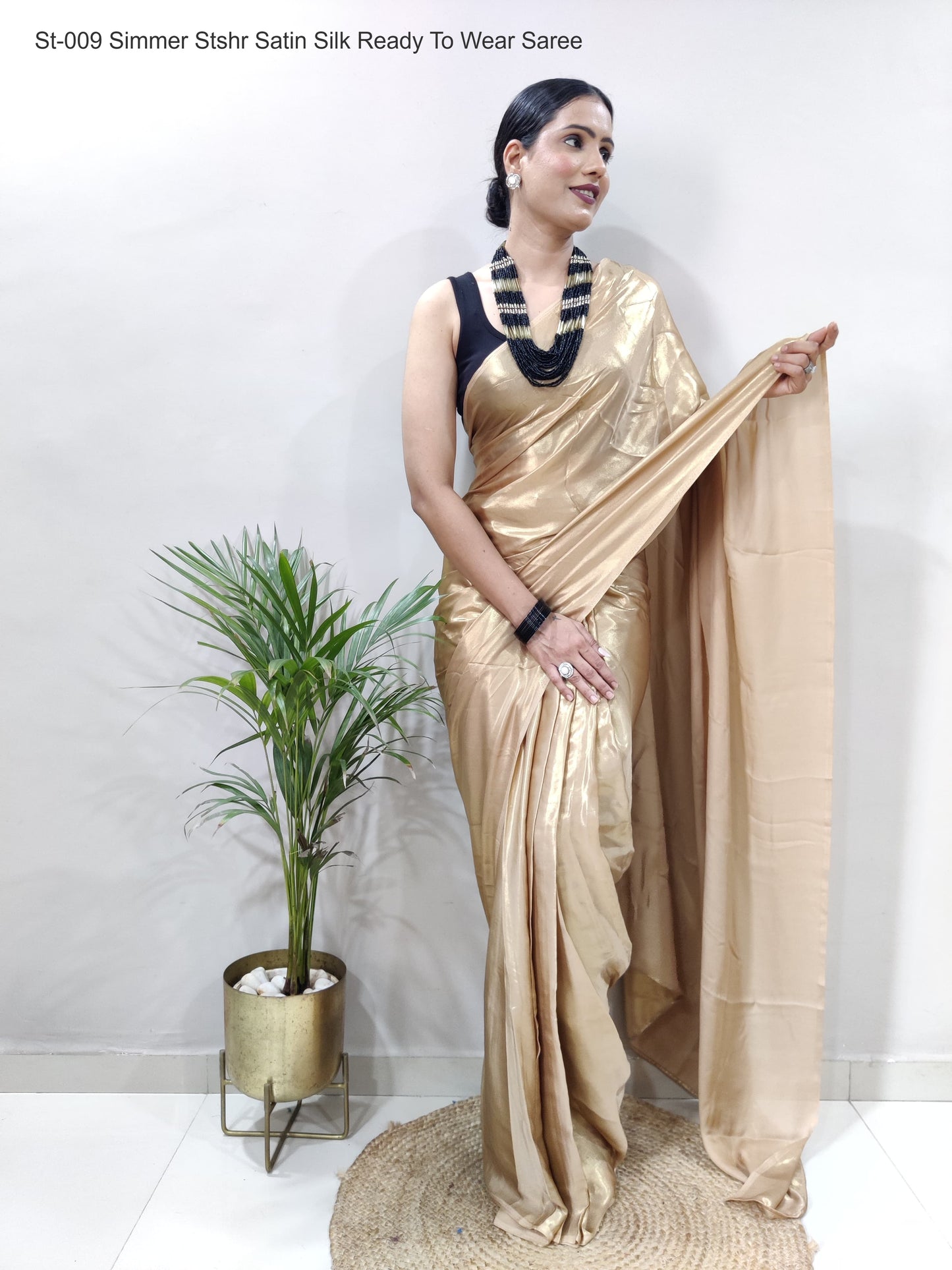 St-009 Simmer Stshr Satin Silk Ready To Wear Saree
