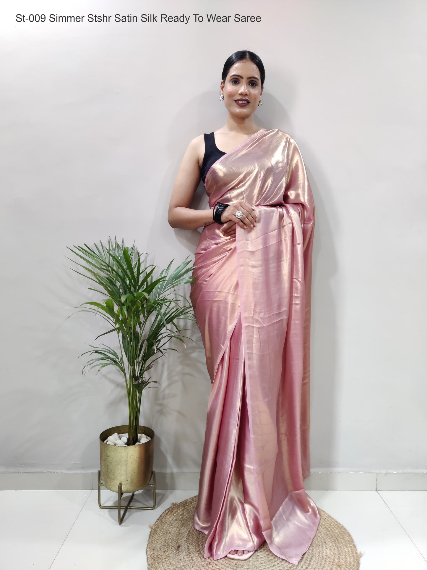 St-009 Simmer Stshr Satin Silk Ready To Wear Saree