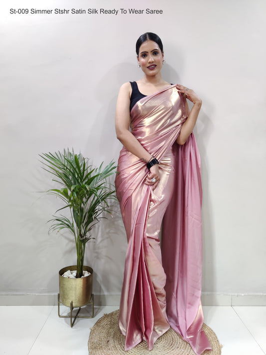 St-009 Simmer Stshr Satin Silk Ready To Wear Saree