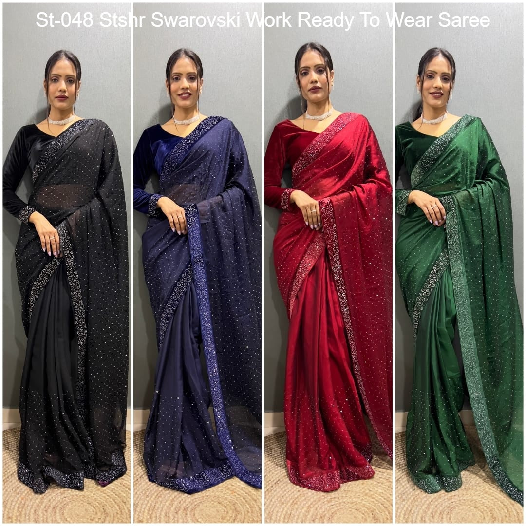 St-048 Stshr Swarovski Work Ready To Wear Saree