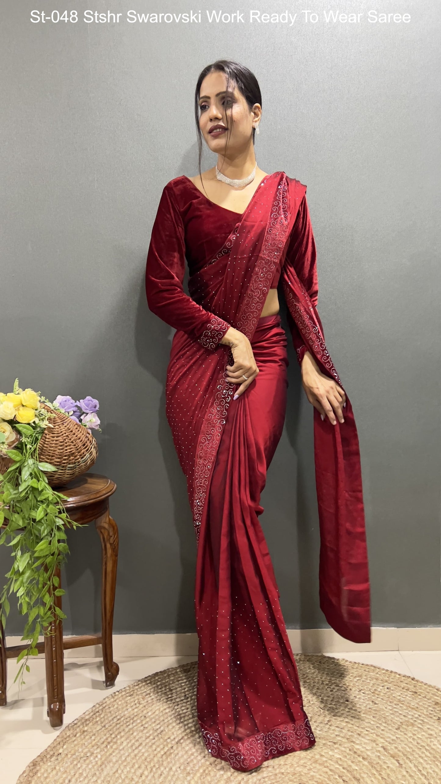 St-048 Stshr Swarovski Work Ready To Wear Saree