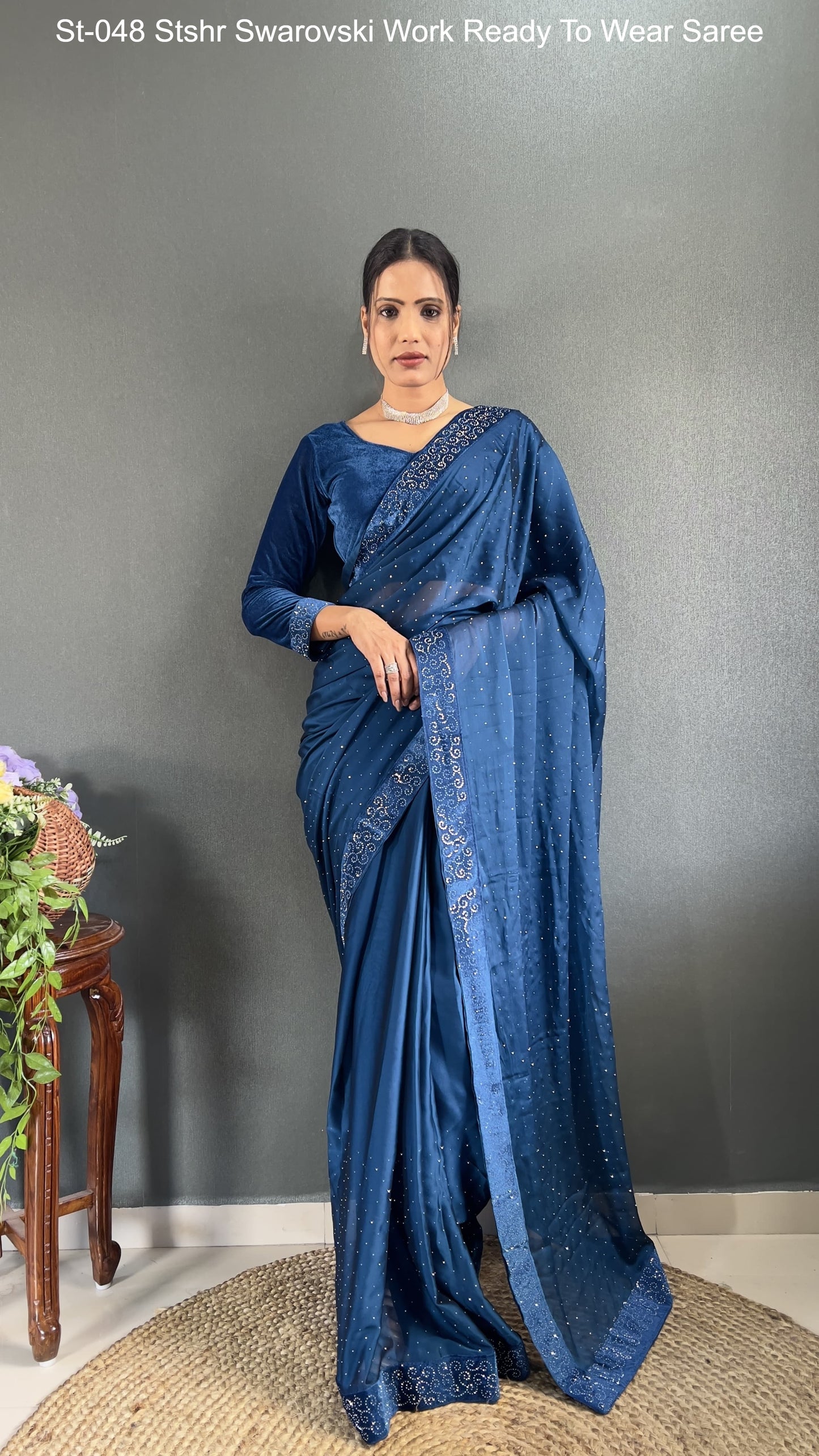 St-048 Stshr Swarovski Work Ready To Wear Saree