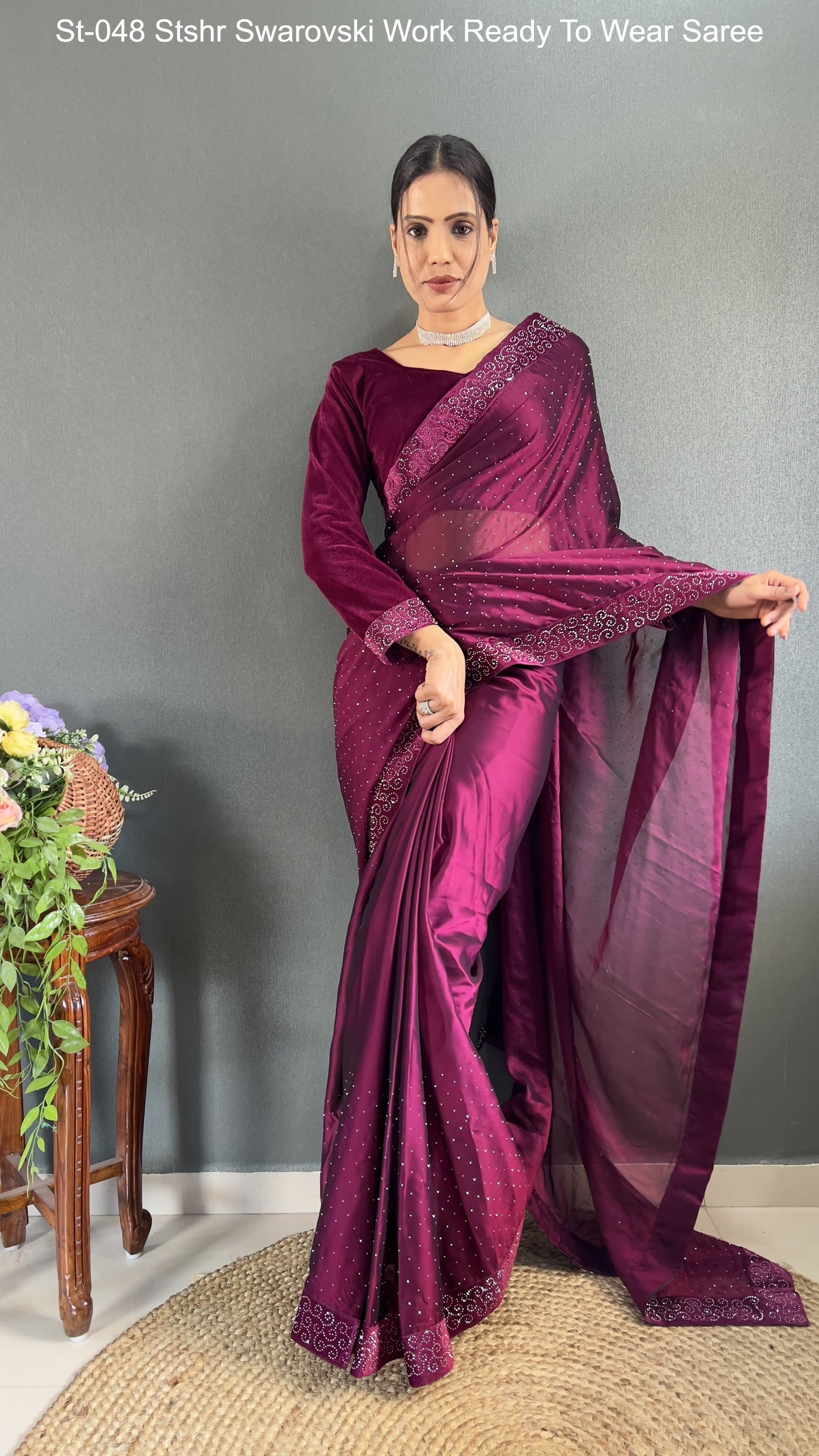 St-048 Stshr Swarovski Work Ready To Wear Saree