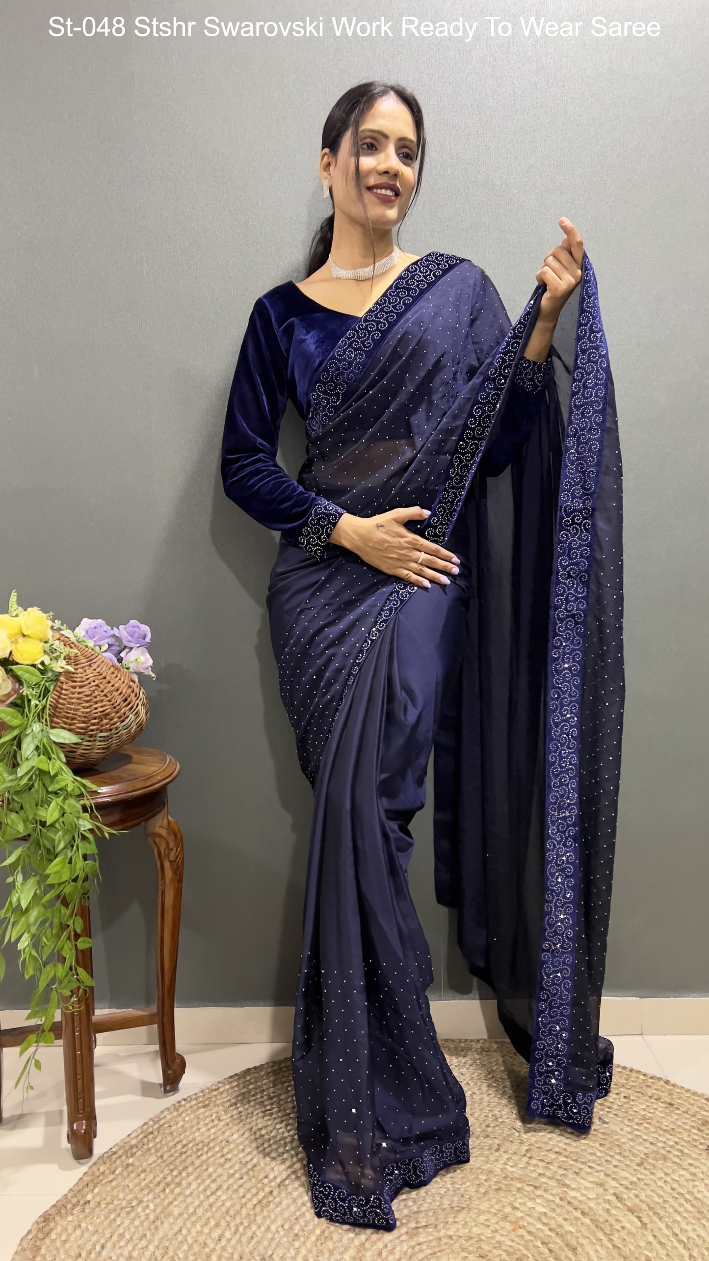 St-048 Stshr Swarovski Work Ready To Wear Saree