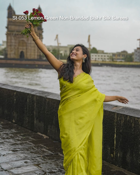 St-053 Lemon Green Non-Branded Stshr Silk Sarees
