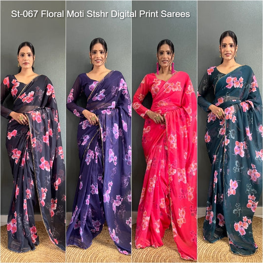 St-067 Floral Moti Stshr Digital Print Sarees