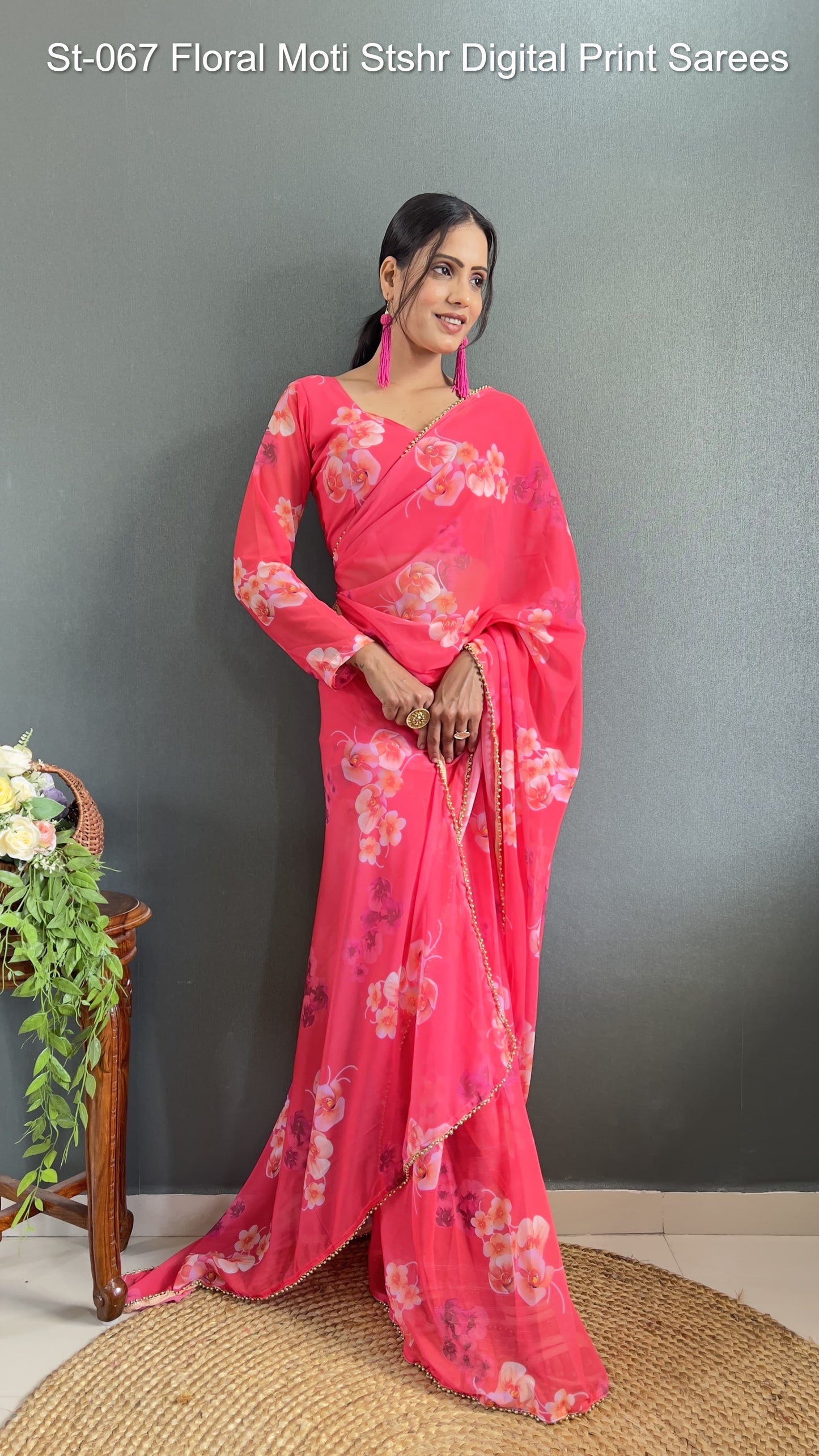 St-067 Floral Moti Stshr Digital Print Sarees