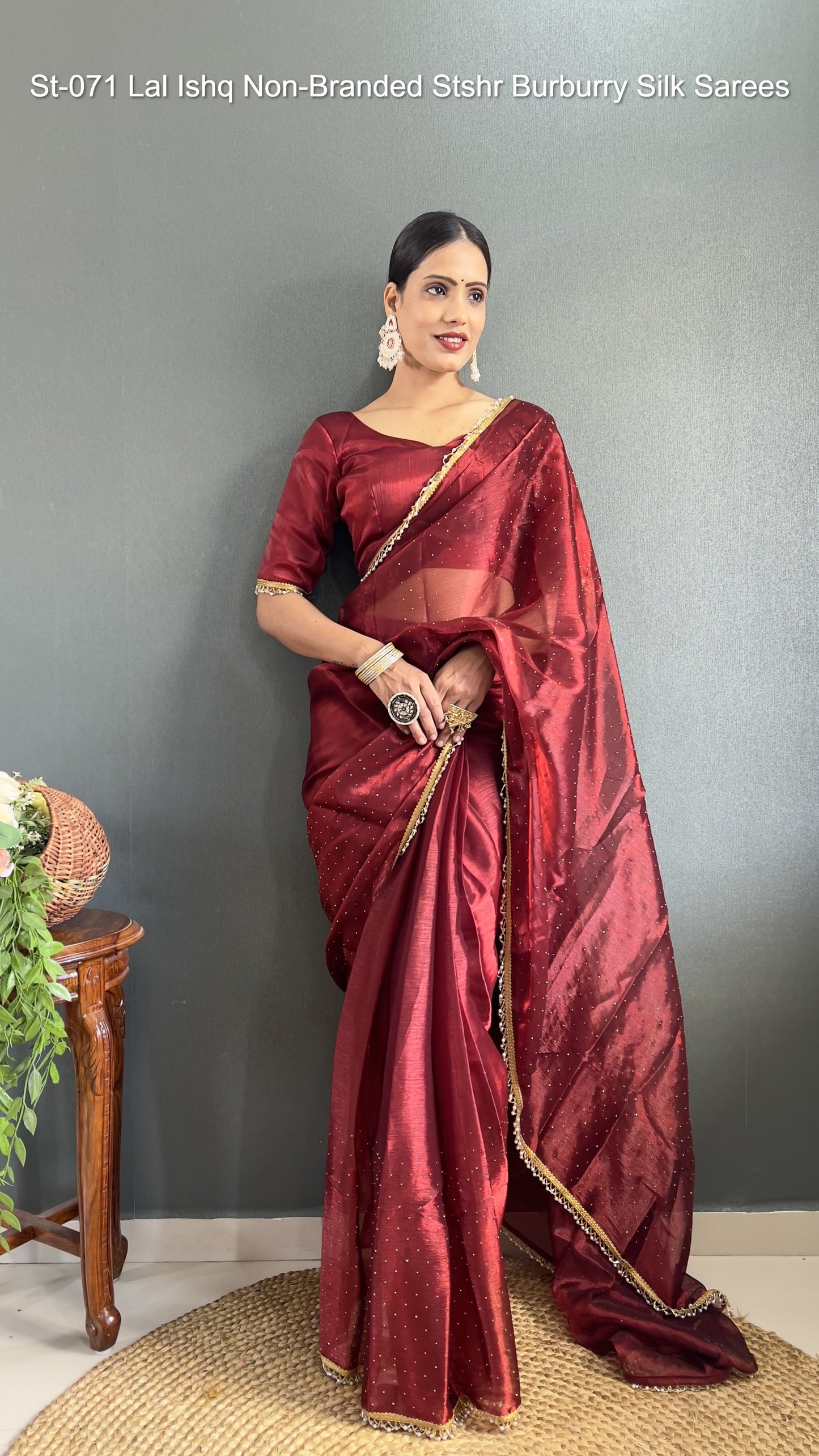 St-071 Lal Ishq Non-Branded Stshr Burburry Silk Sarees