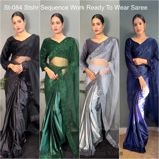 St-084 Stshr Sequence Work Ready To Wear Saree