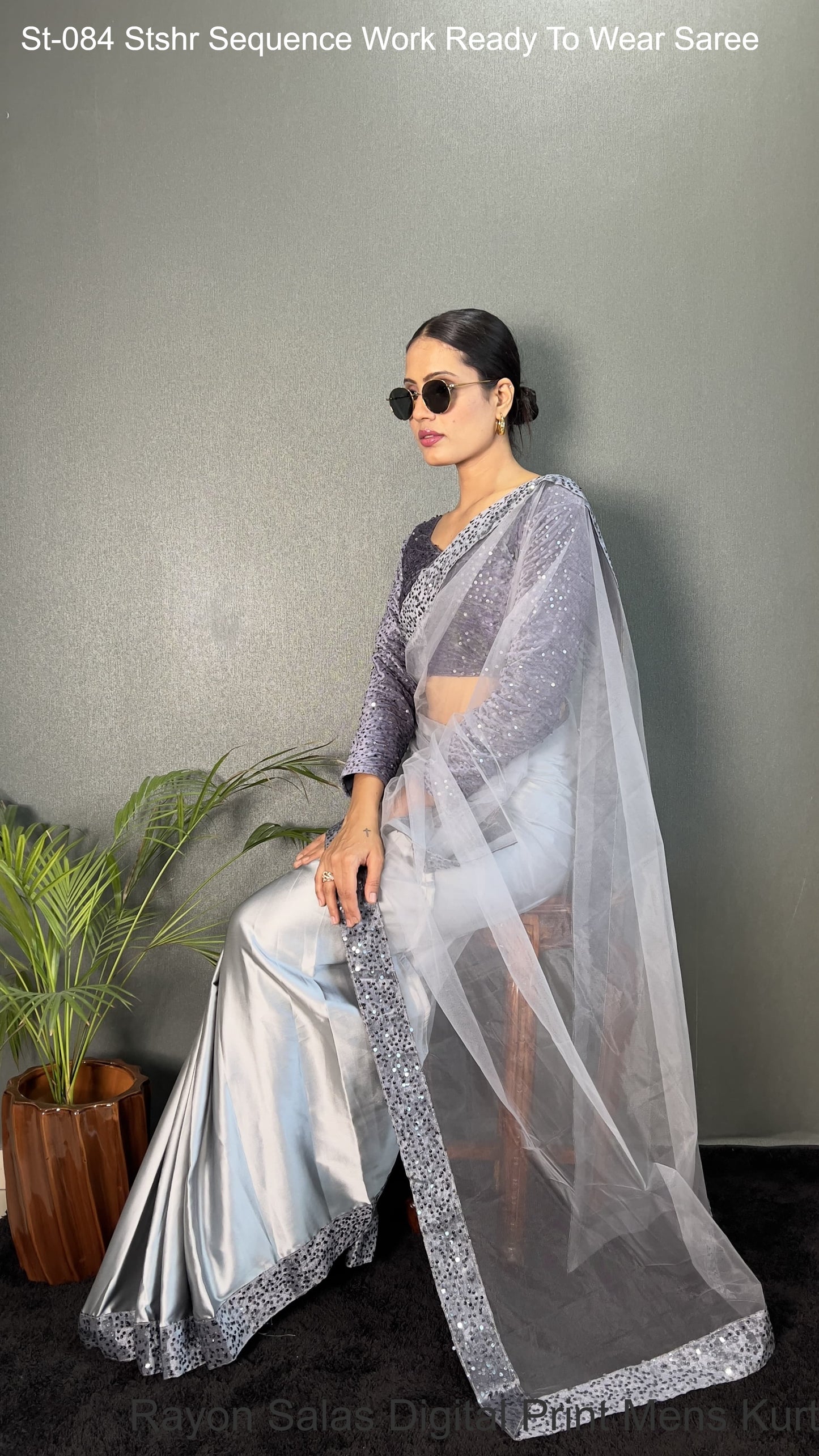 St-084 Stshr Sequence Work Ready To Wear Saree