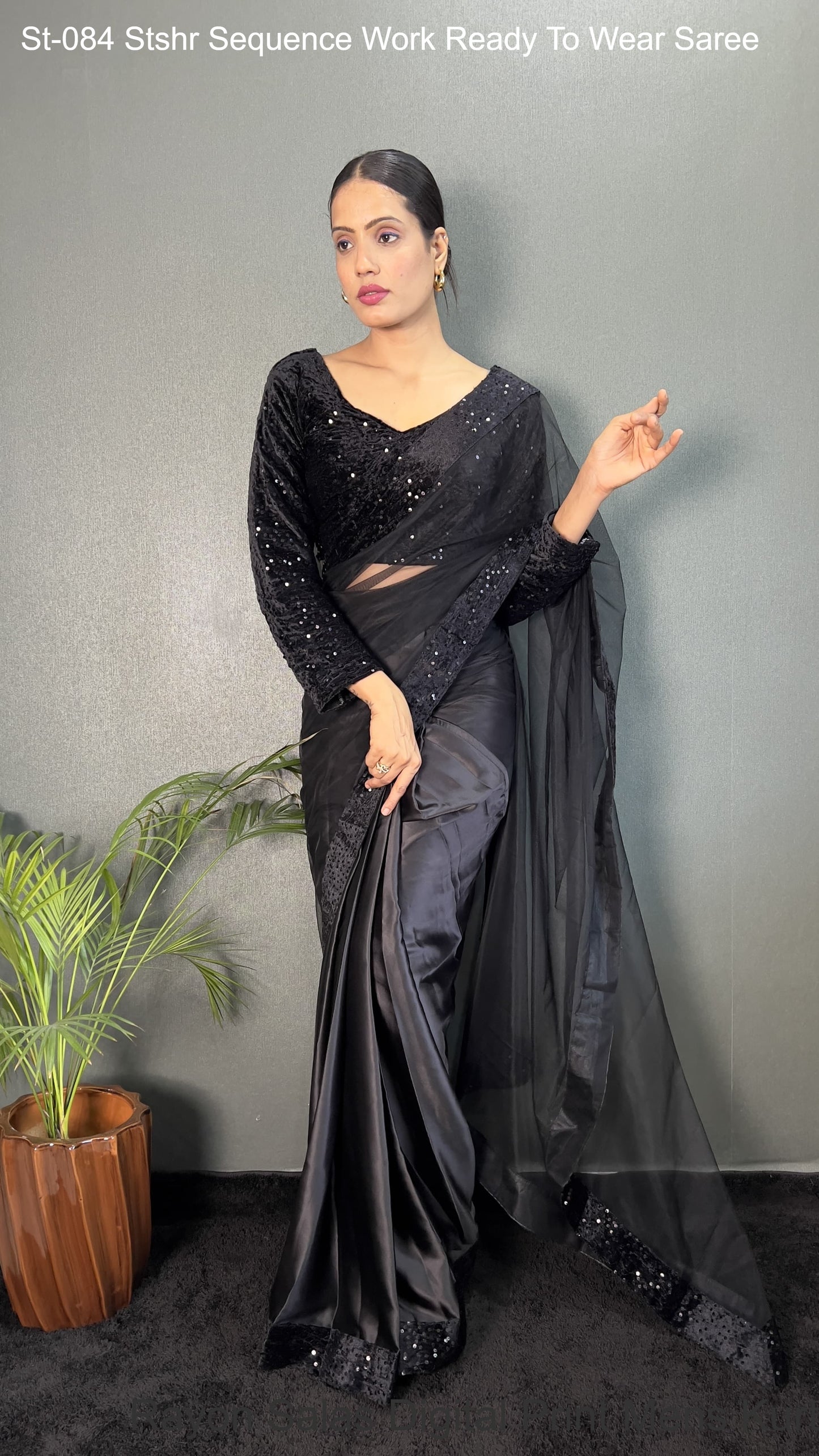 St-084 Stshr Sequence Work Ready To Wear Saree