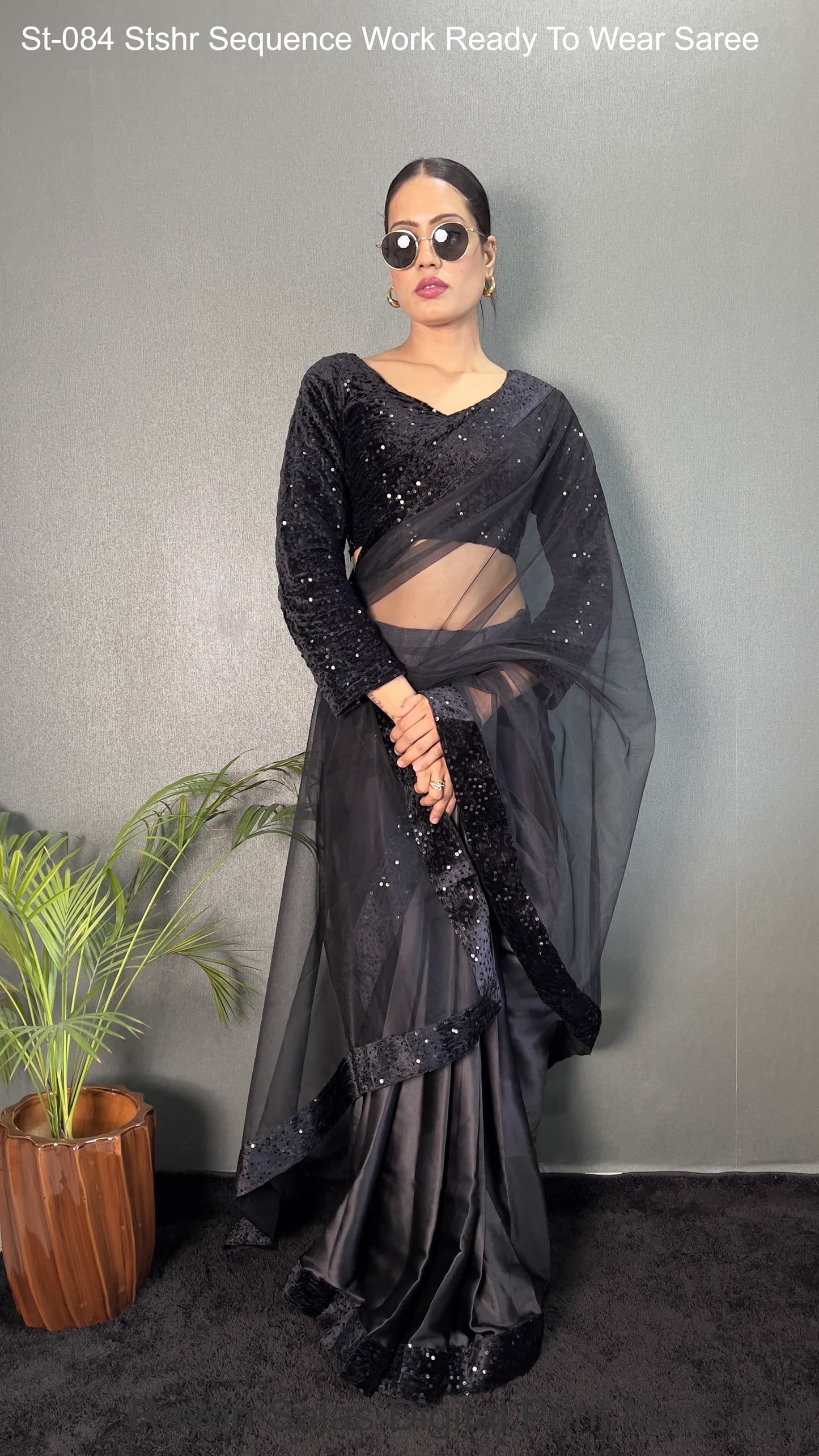 St-084 Stshr Sequence Work Ready To Wear Saree