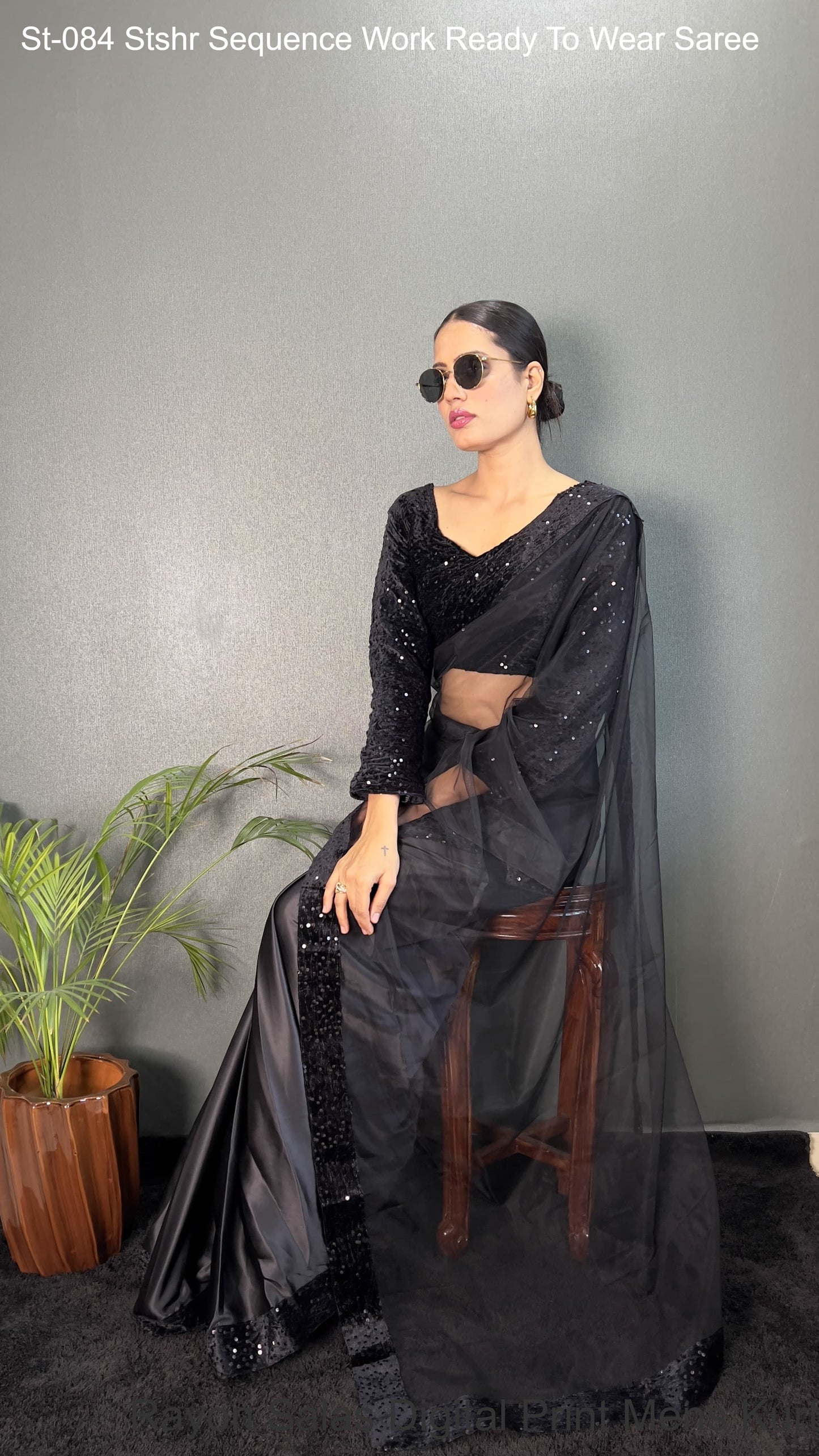 St-084 Stshr Sequence Work Ready To Wear Saree