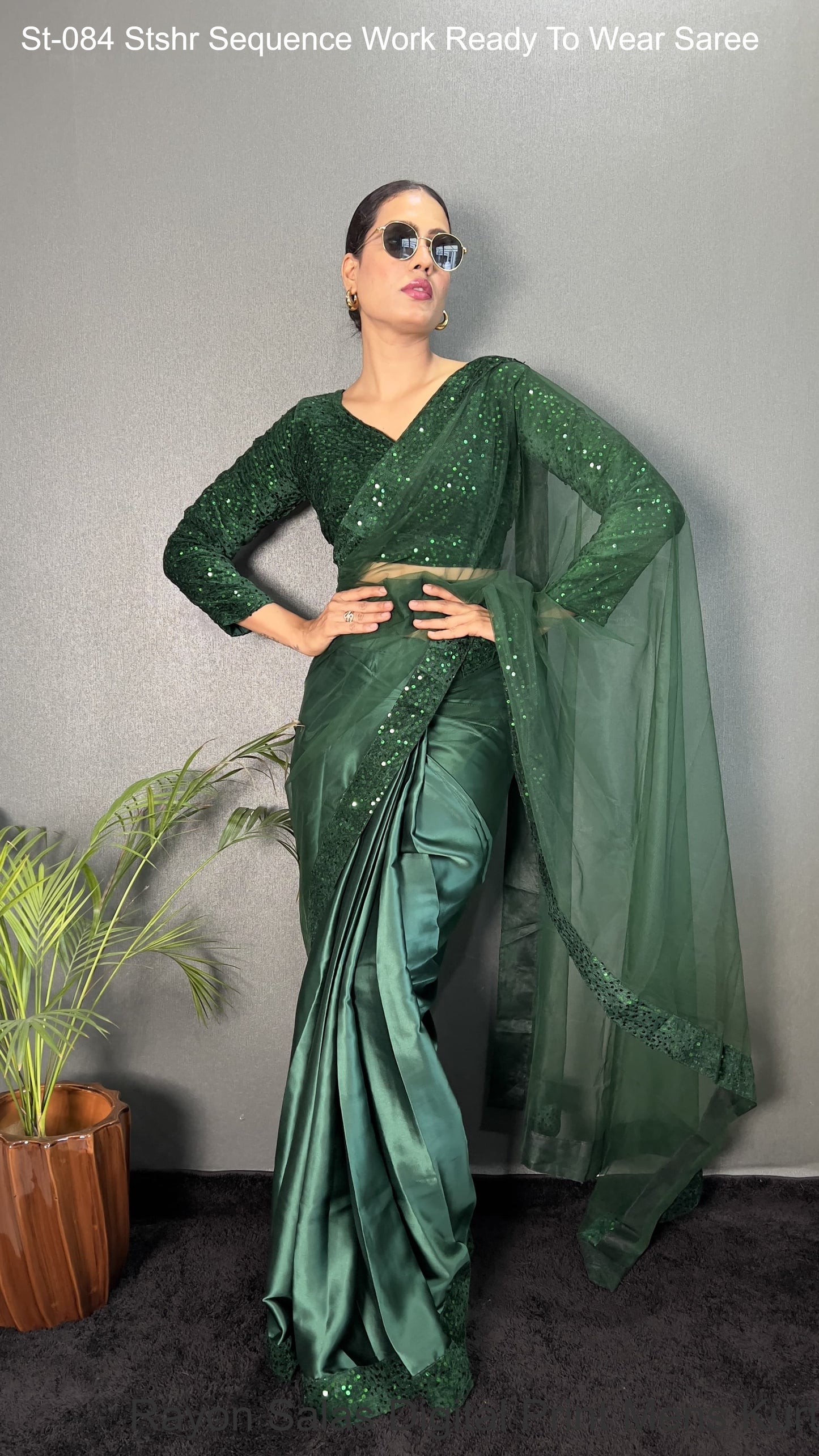 St-084 Stshr Sequence Work Ready To Wear Saree