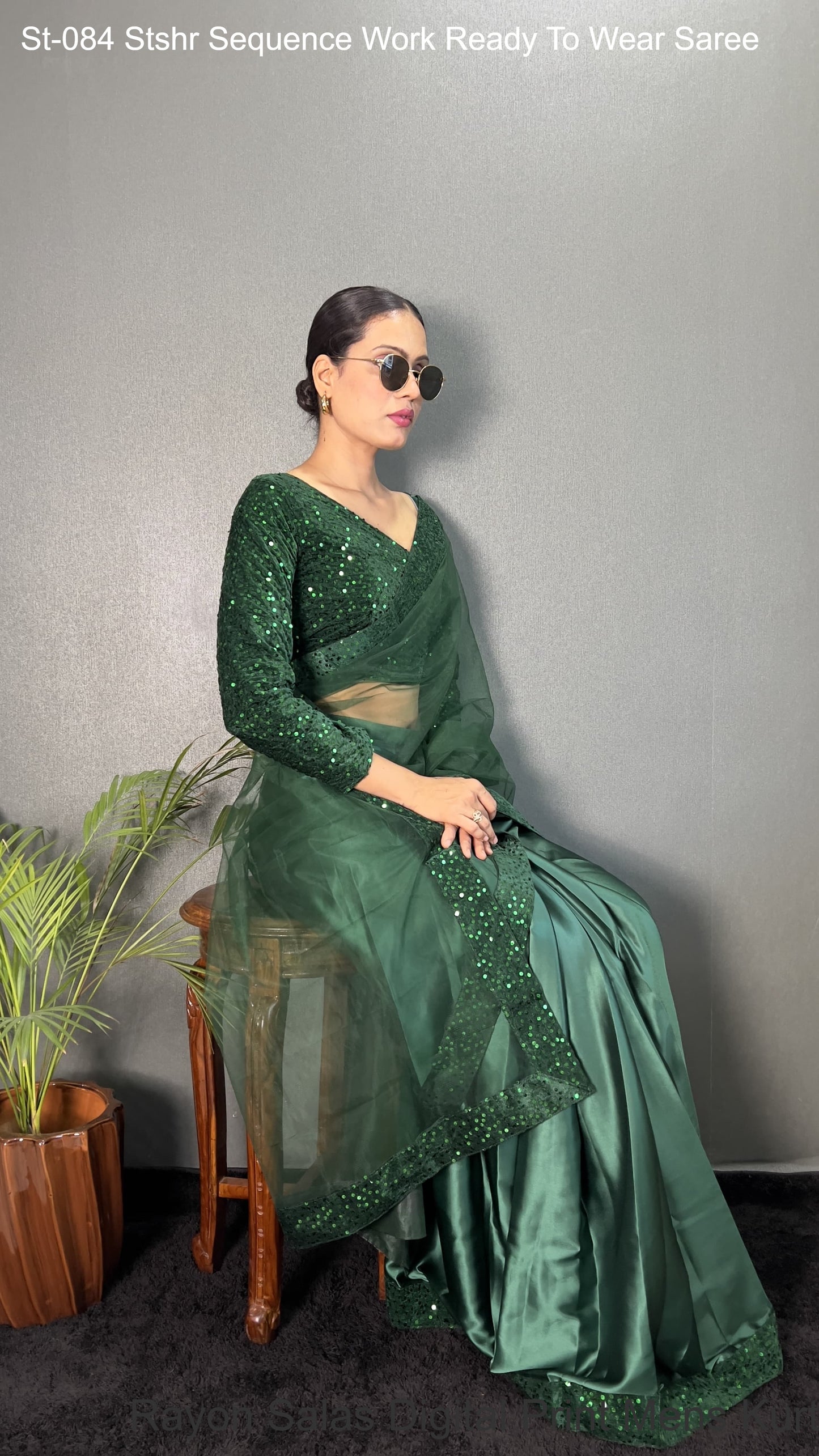 St-084 Stshr Sequence Work Ready To Wear Saree