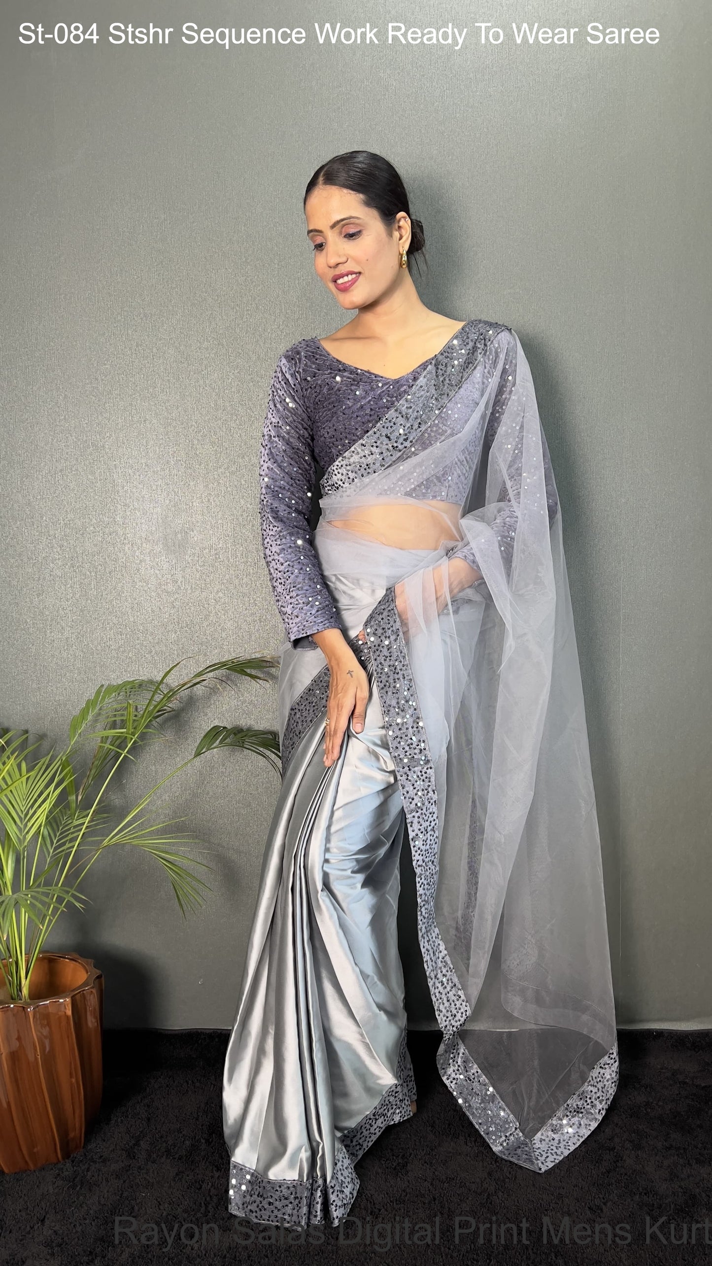 St-084 Stshr Sequence Work Ready To Wear Saree