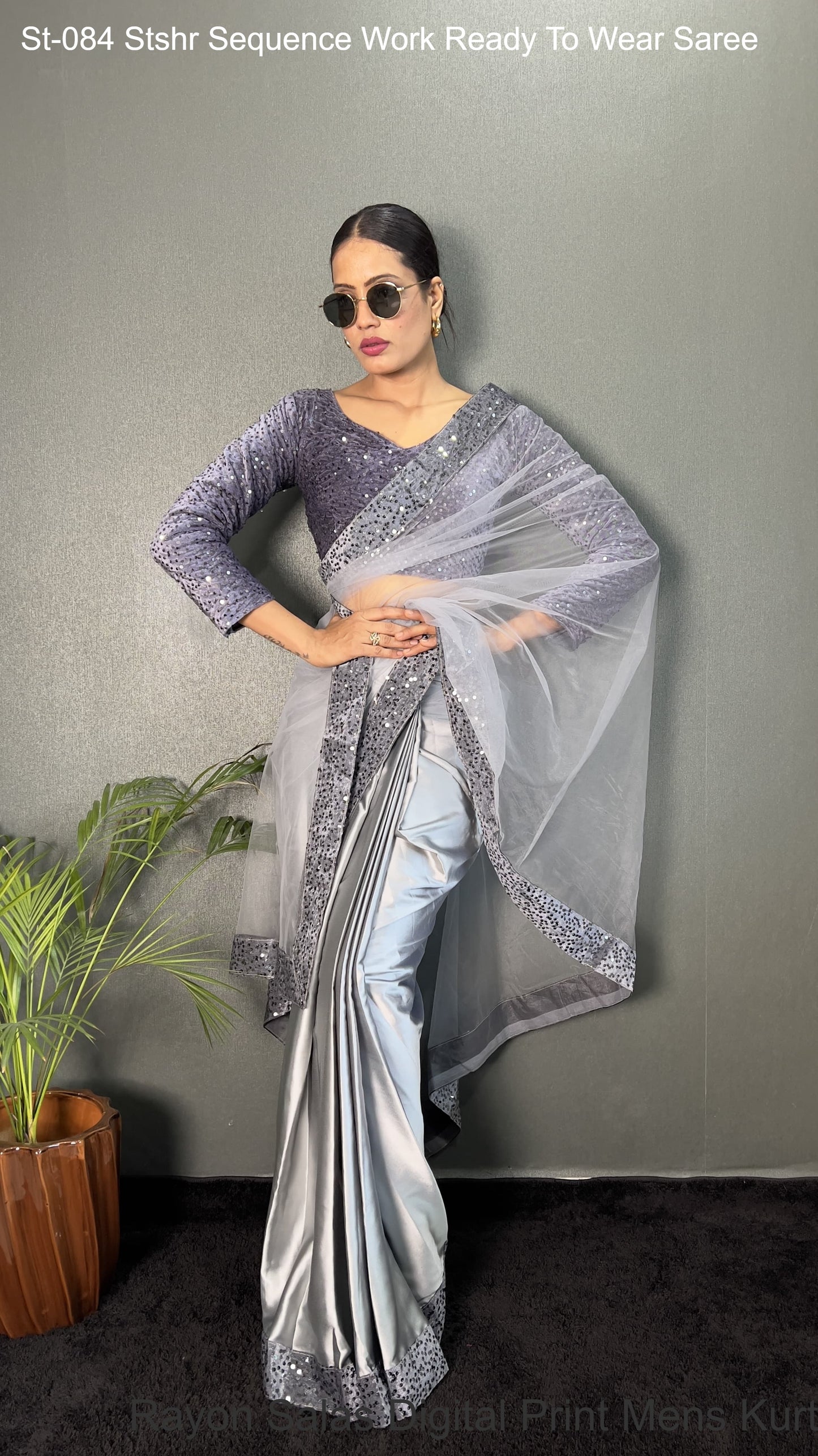 St-084 Stshr Sequence Work Ready To Wear Saree