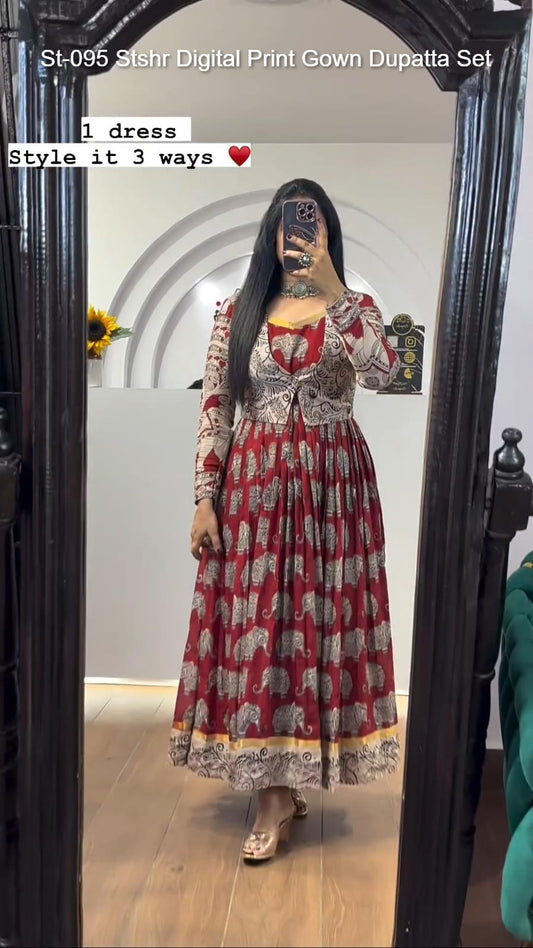 St-095 Stshr Digital Print Gown Dupatta Set