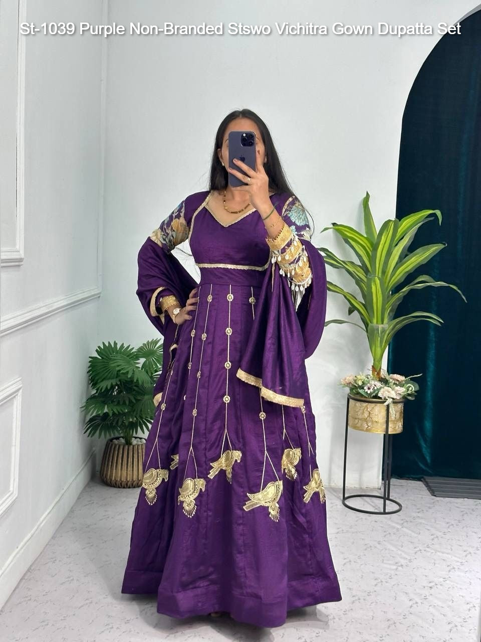 St-1039 Purple Non-Branded Stswo Vichitra Gown Dupatta Set
