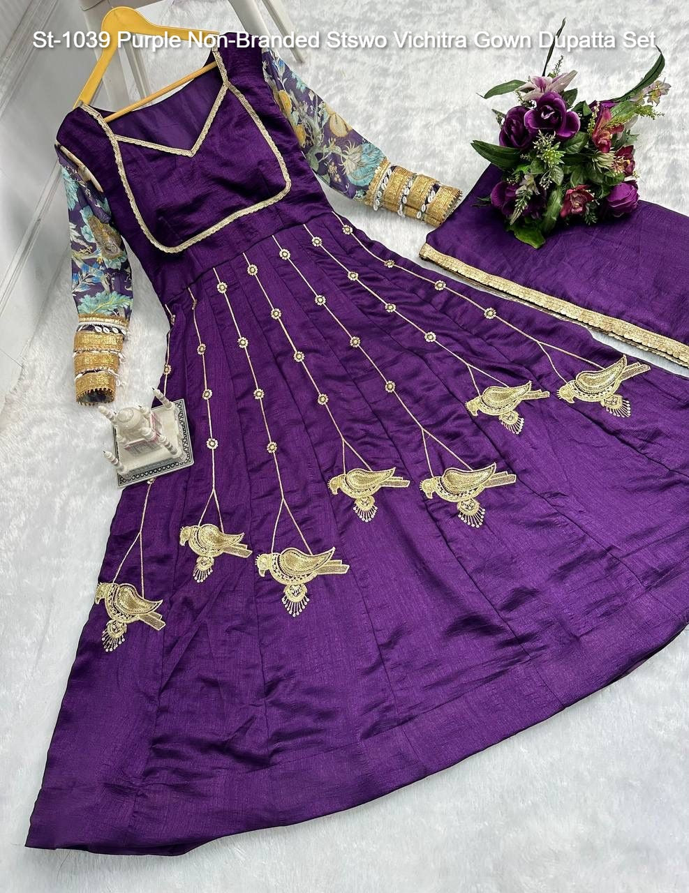 St-1039 Purple Non-Branded Stswo Vichitra Gown Dupatta Set