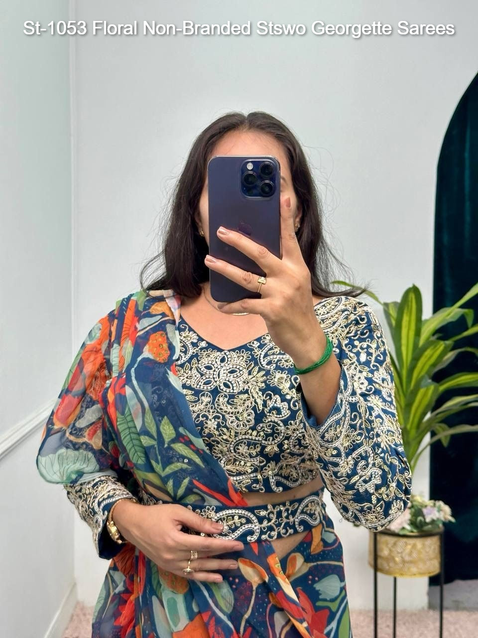 St-1053 Floral Non-Branded Stswo Georgette Sarees