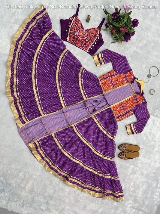 St-1060 Pink Purple Non-Branded Stswo Printed Navratri Shrug Blouse