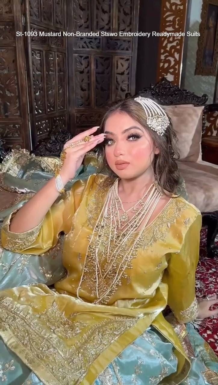 St-1093 Mustard Non-Branded Stswo Embroidery Readymade Suits