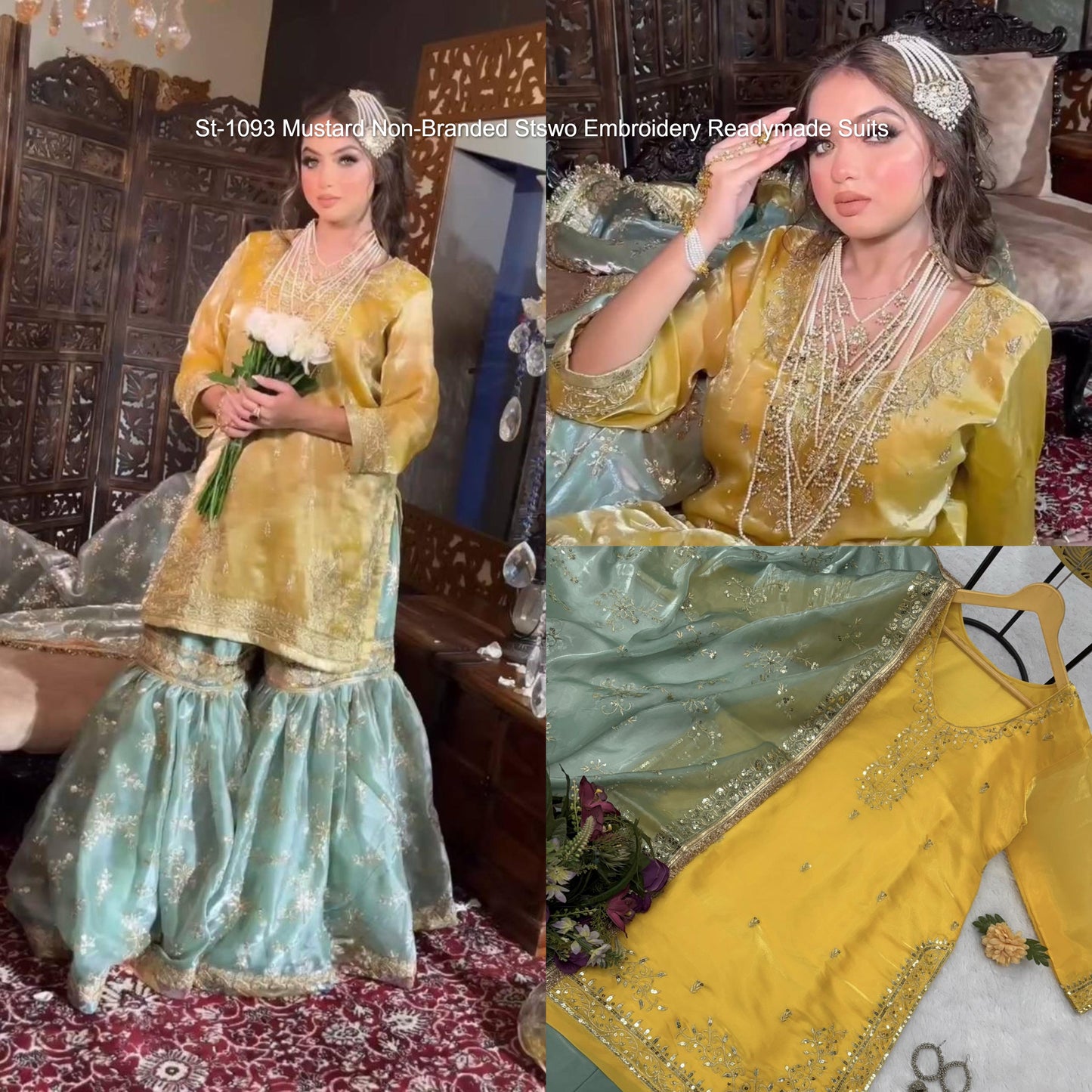 St-1093 Mustard Non-Branded Stswo Embroidery Readymade Suits