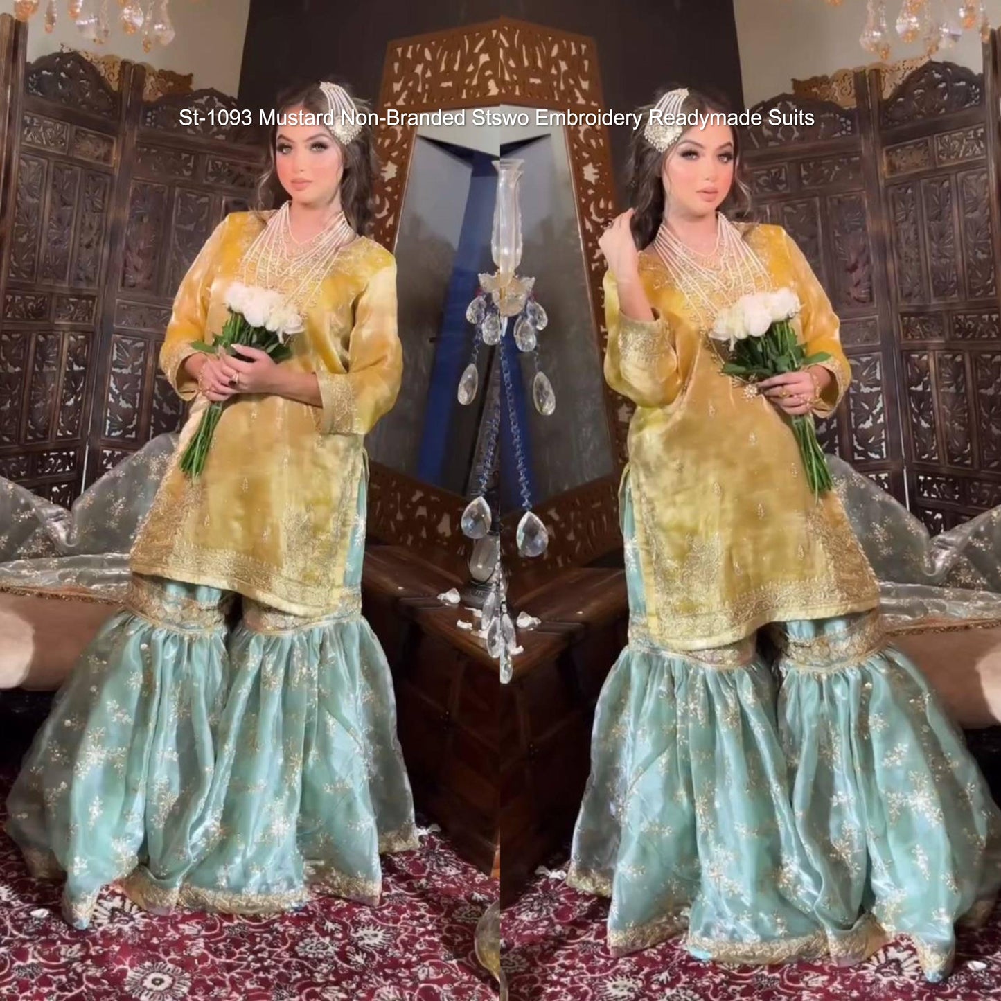 St-1093 Mustard Non-Branded Stswo Embroidery Readymade Suits