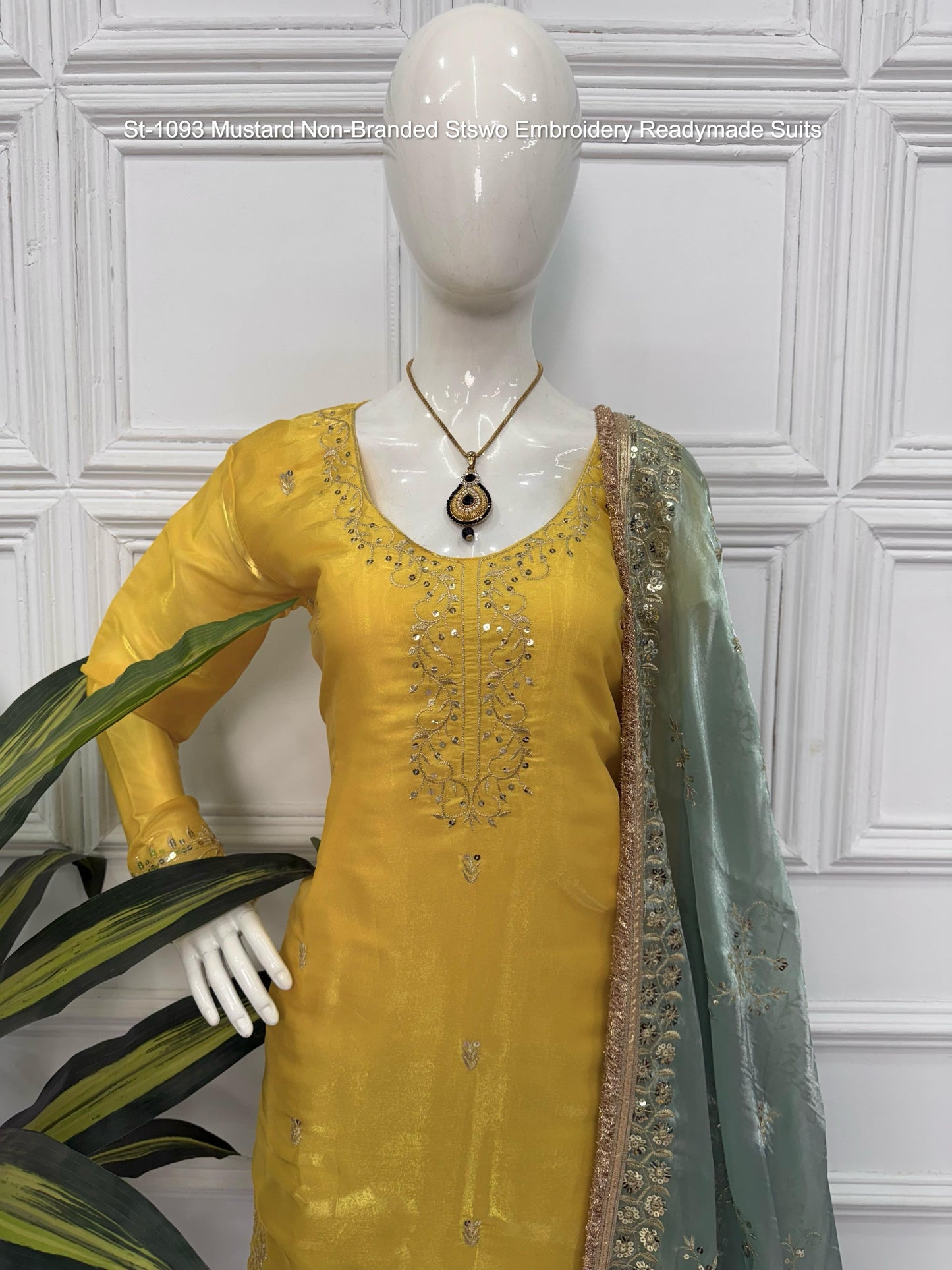 St-1093 Mustard Non-Branded Stswo Embroidery Readymade Suits